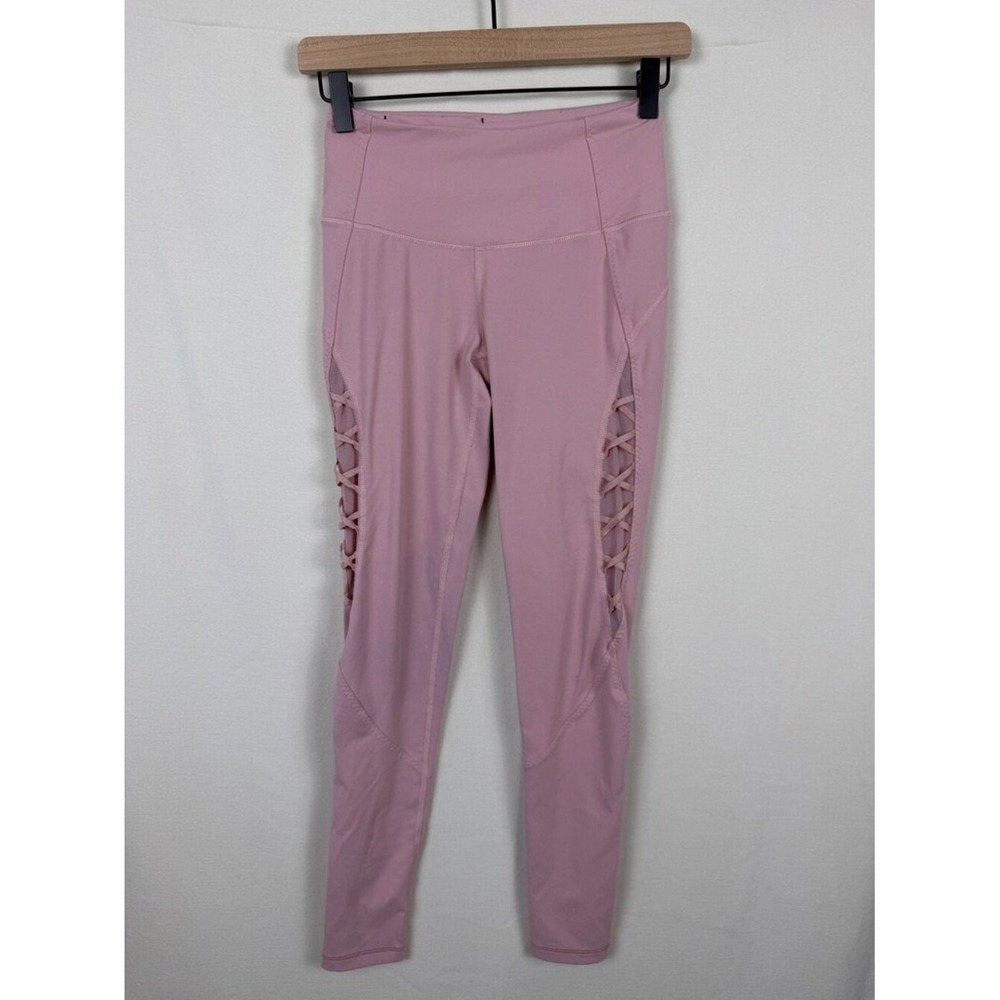 Victoria Sport Lattice Lace Up Cutout Leggings Womens Small Pink  Activewear